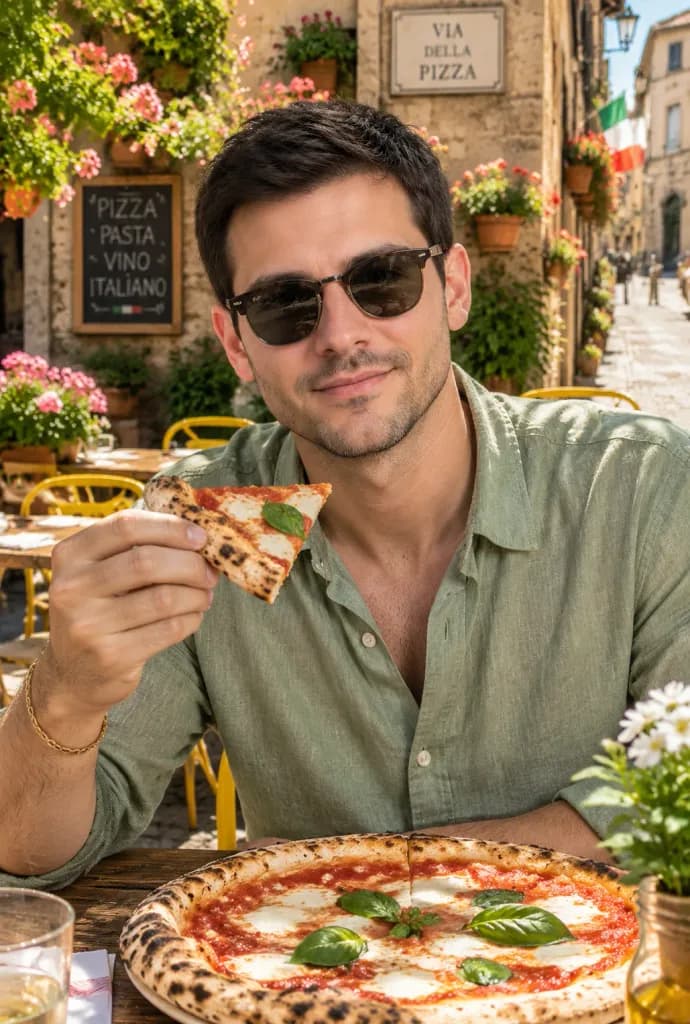 Sunlit Italian Café Pizza Portrait