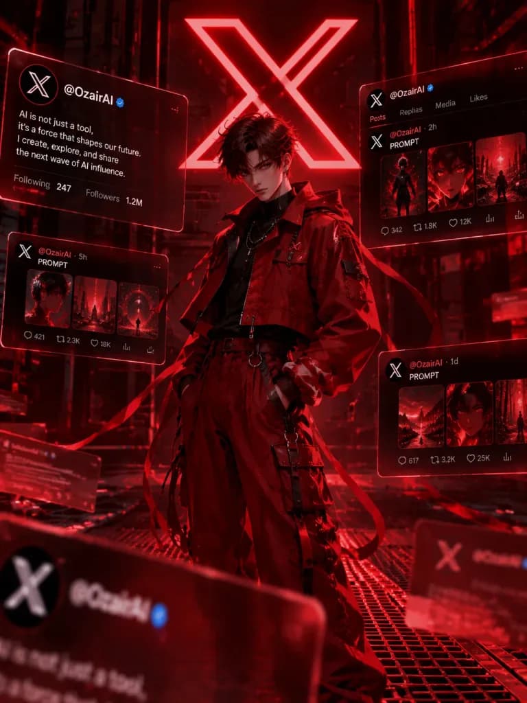 Potret Profil Cyberpunk Techwear Merah Tua