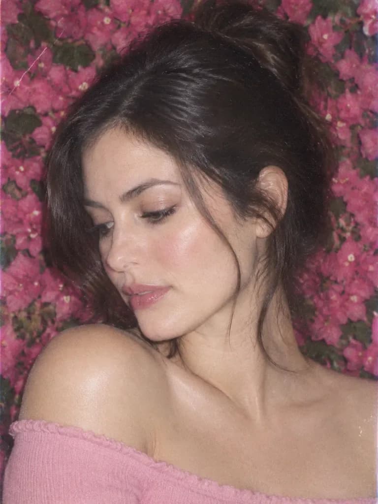 Y2K Flash Portrait with Floral Background