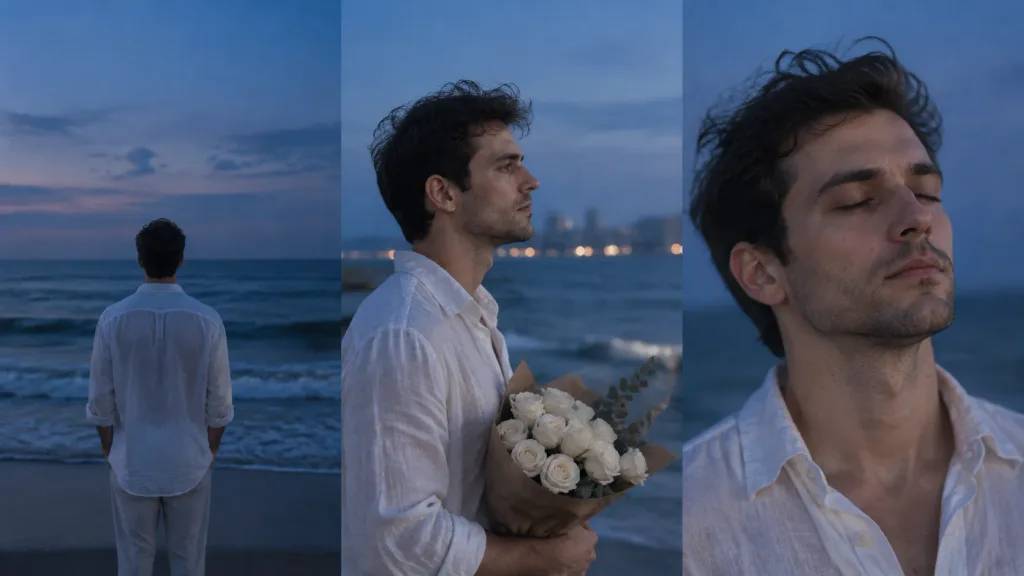 Melancholic Blue Hour Beach Portrait Series