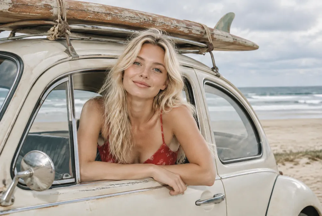 Vintage Beetle Coastal Beach Portrait