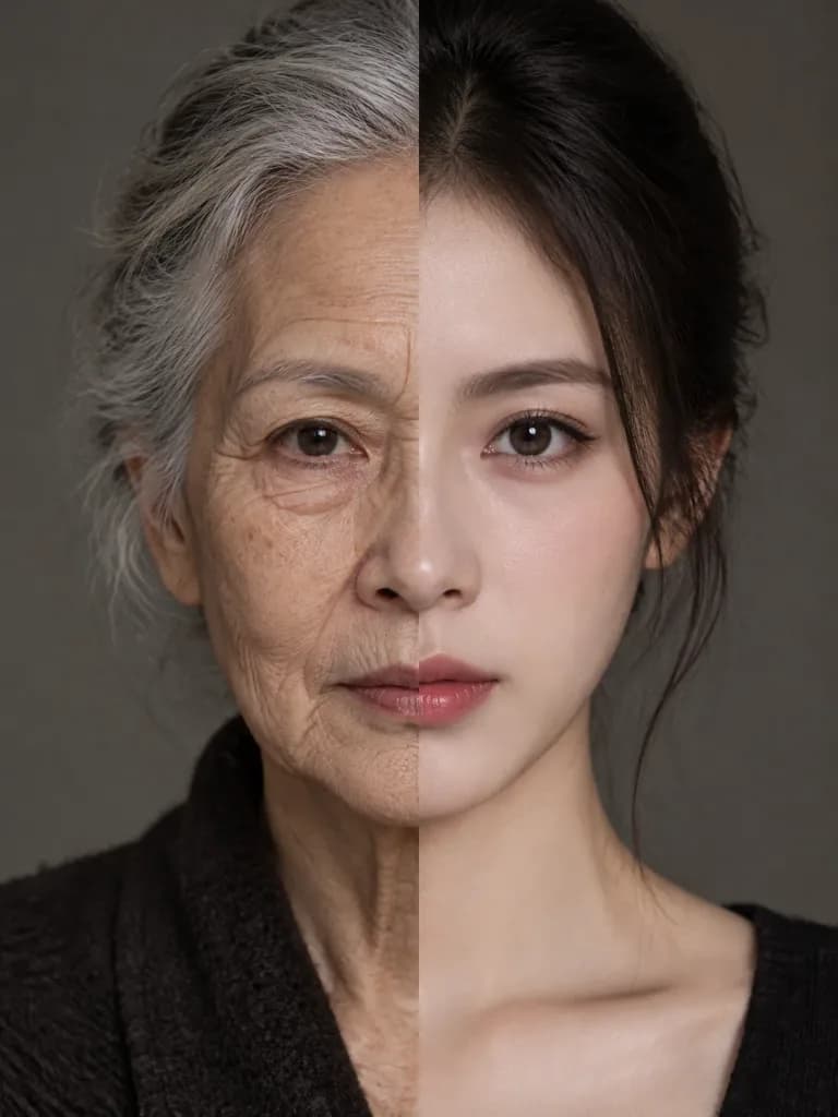 分屏青年與衰老對比肖像