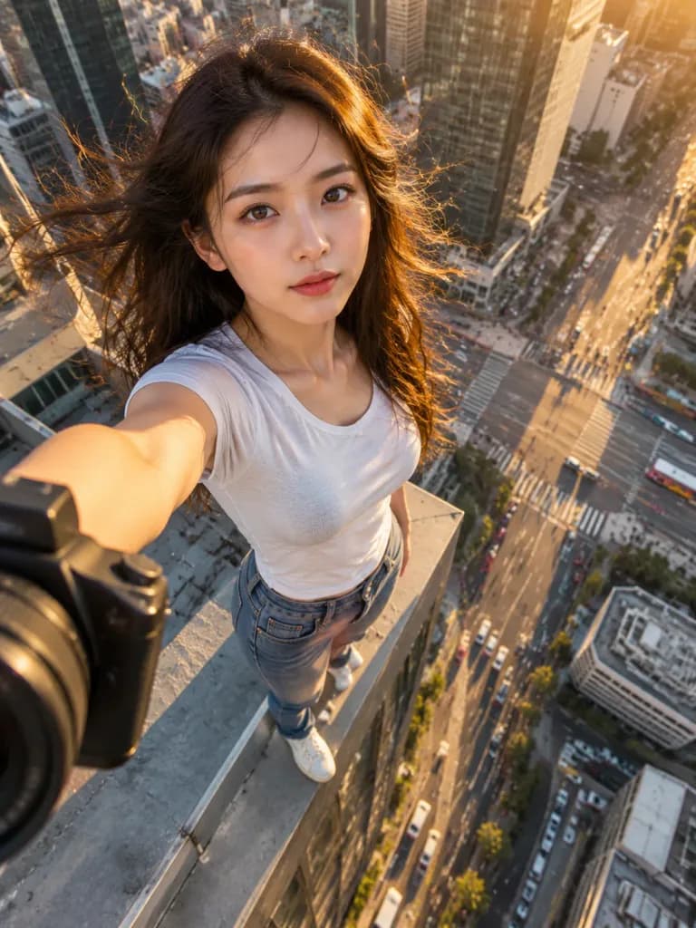 Dramatic Skyscraper Edge Selfie