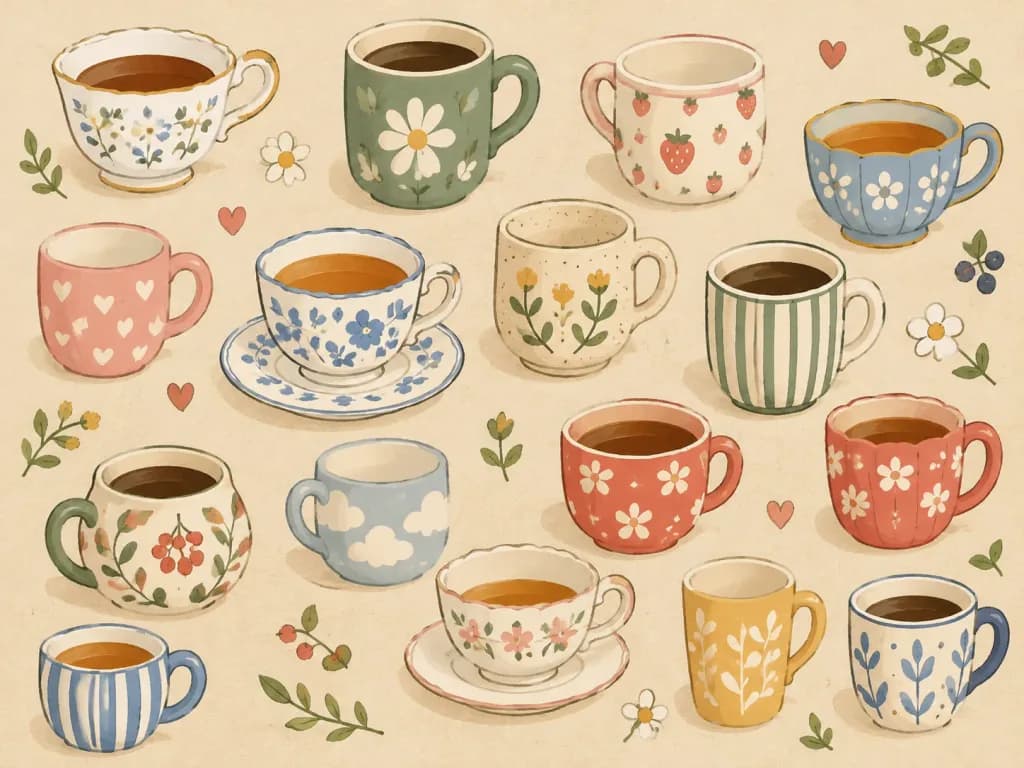Hand-Drawn Illustrated Teacups Collection