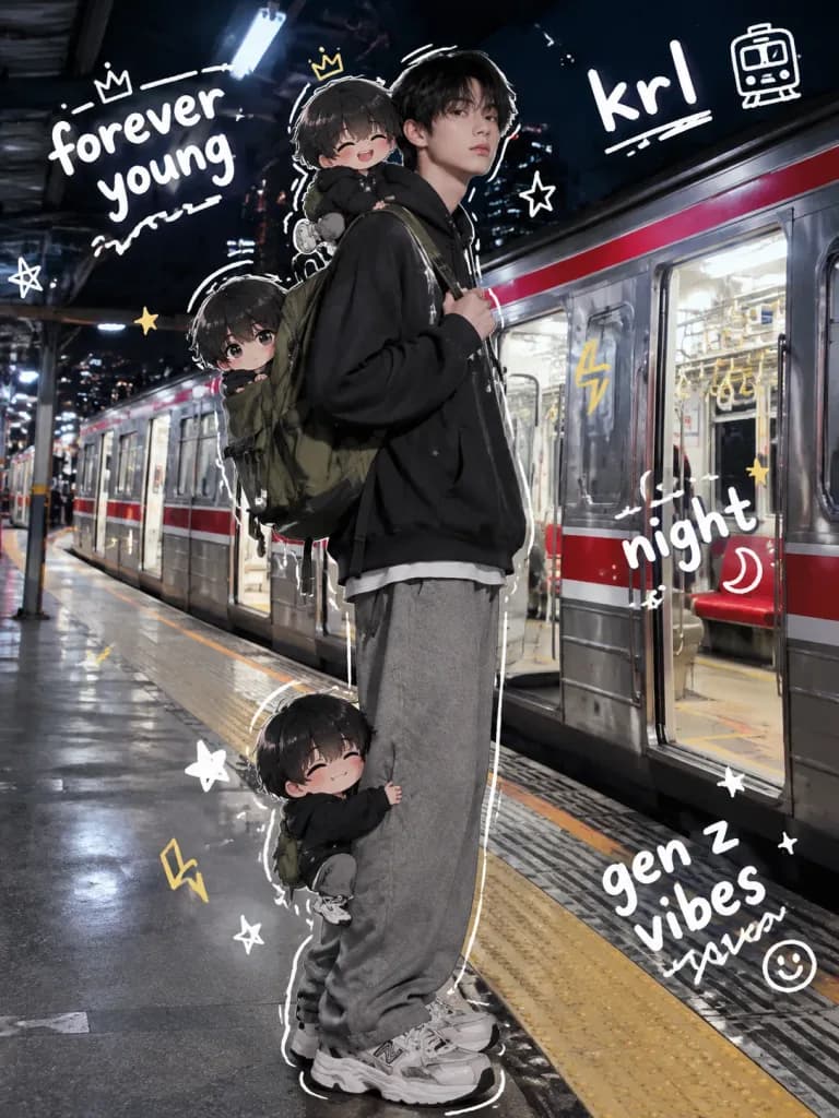Gen Z Train Station Mixed-Media Portrait