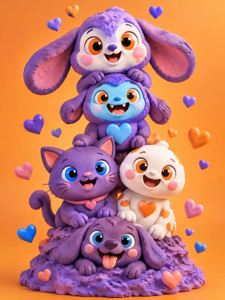 Stack of Whimsical 3D Cartoon Characters