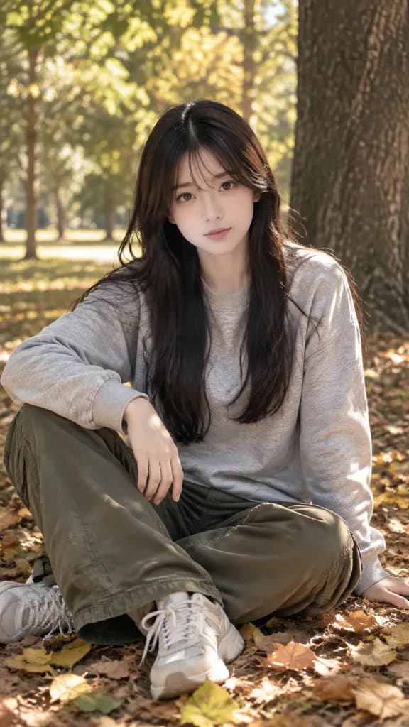 Relaxed Autumn Park Sitting Portrait