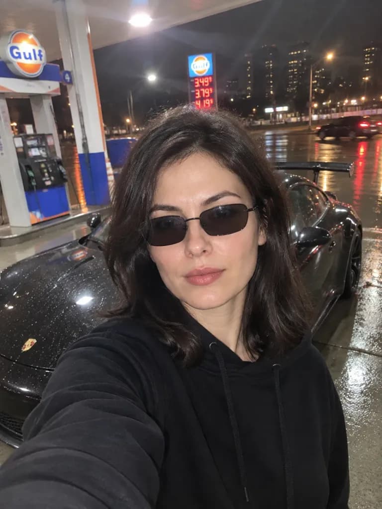 Night Gas Station Porsche Selfie