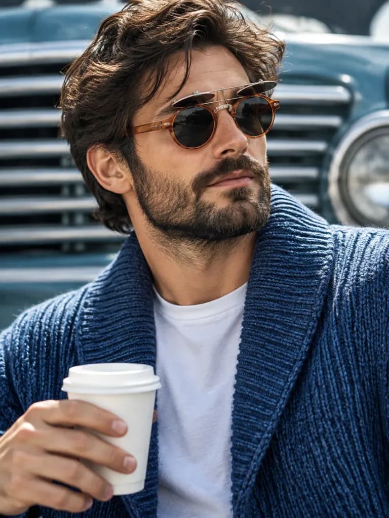 Markanter urbaner Mann in Strickjacke