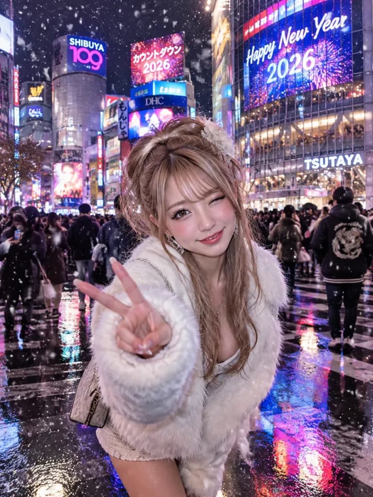시부야 새해 카운트다운의 갸루 인물 사진