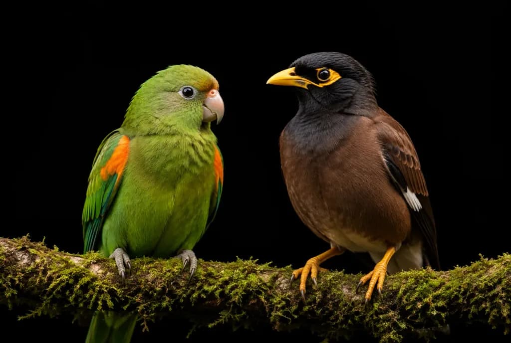 Two Birds on Mossy Branch