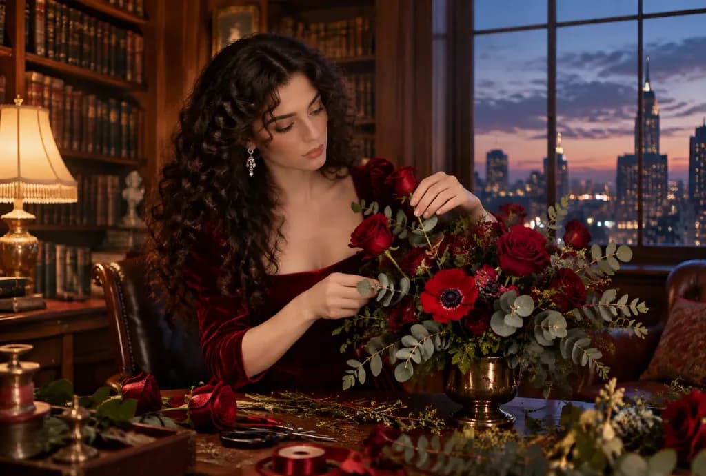 Evening Floral Arranging in Library