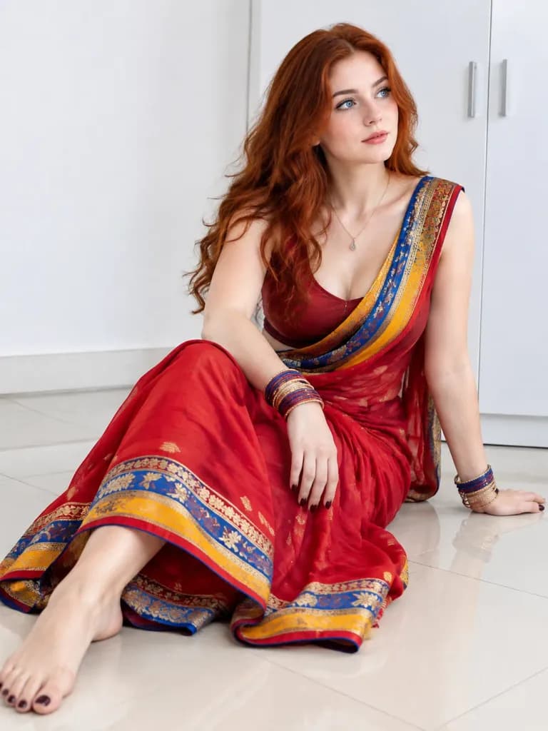 Young Woman in Red Saree