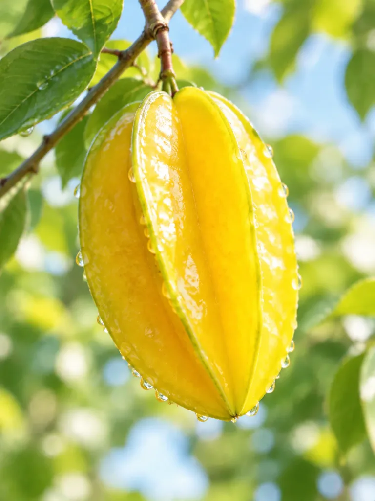Macro Ripe Starfruit on Branch