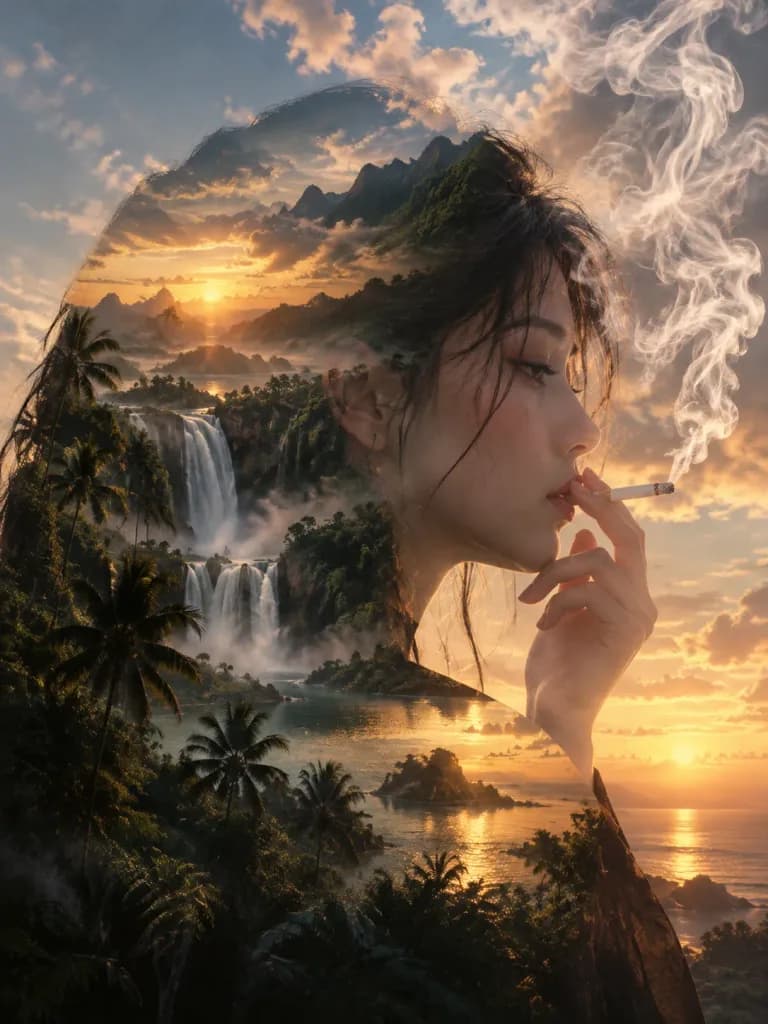 Double Exposure Tropical Silhouette Portrait