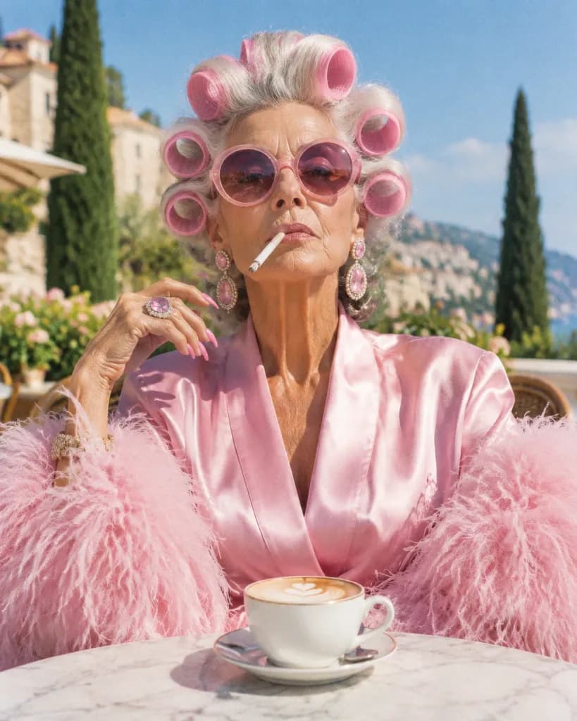 Kafede Eksantrik Yaşlı Kadın Moda Portresi