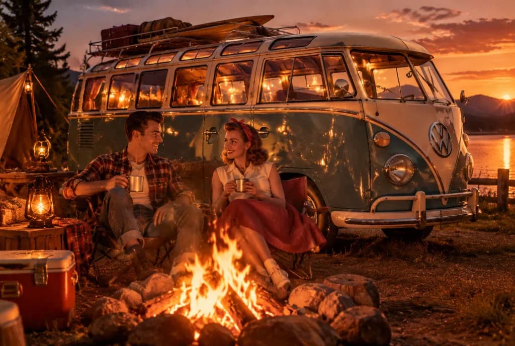 1950s Campsite VW Bus Portrait