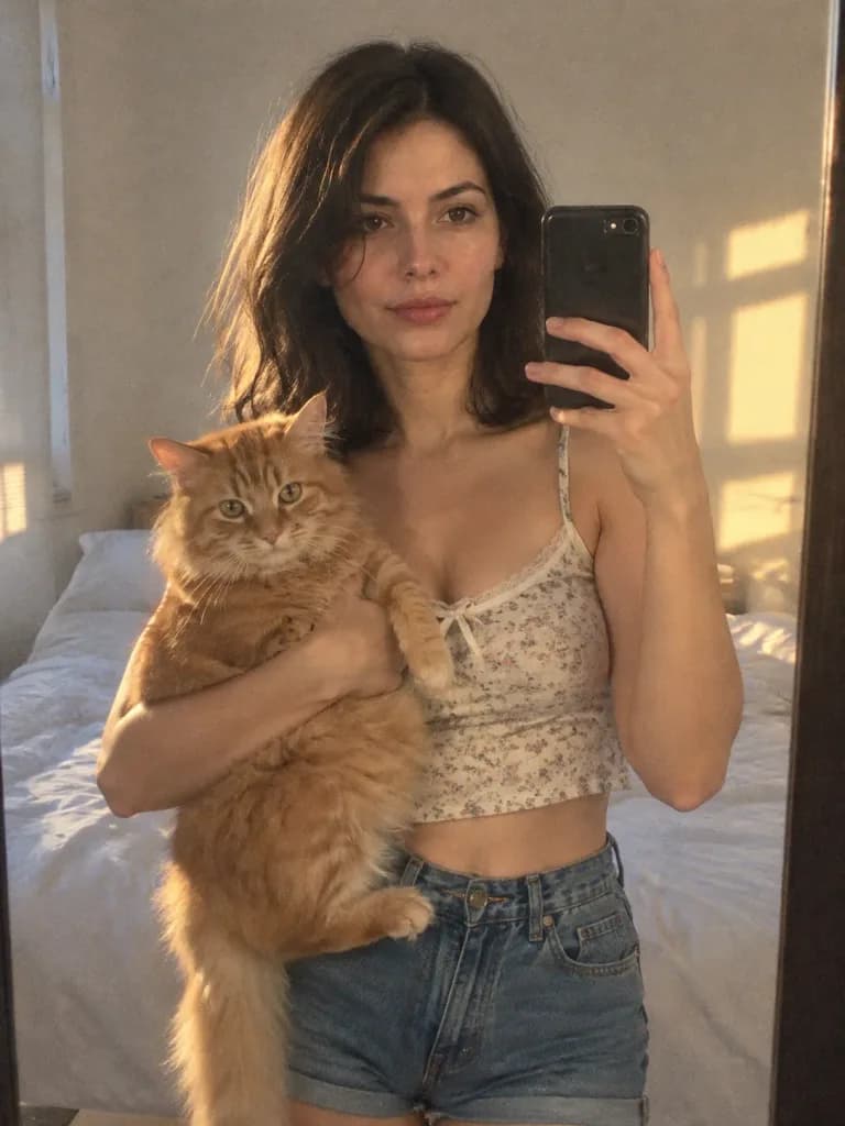 Retro Digital Mirror Selfie with Pet
