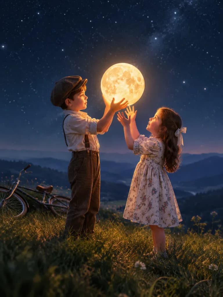 Children Holding a Glowing Moon