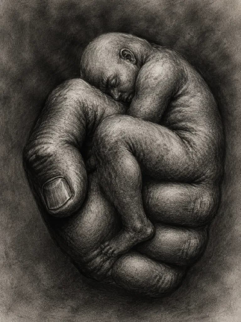 Optical Illusion Fist Charcoal Sketch