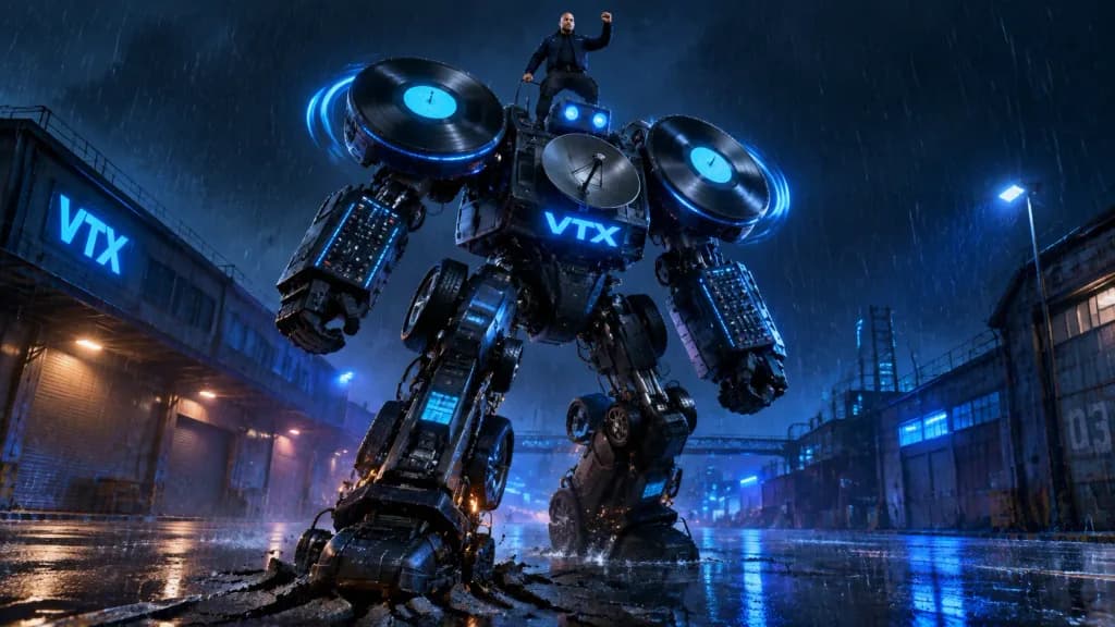 Neon Blue Broadcast Van Mecha