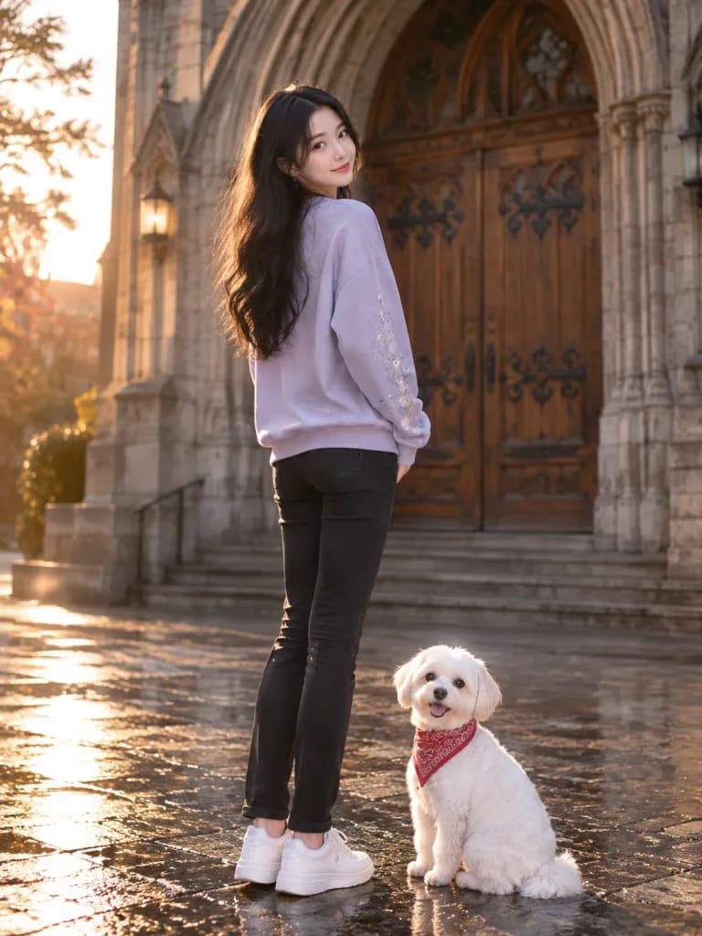Golden Hour Gothic Archway Fashion Portrait