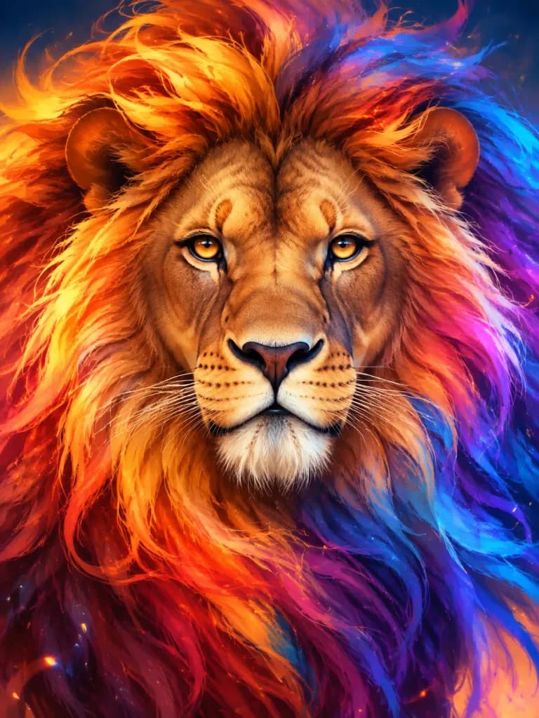 Vibrant Colorful Majestic Lion Portrait