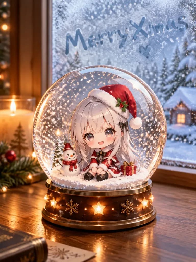 Anime Chibi in a Christmas Snow Globe