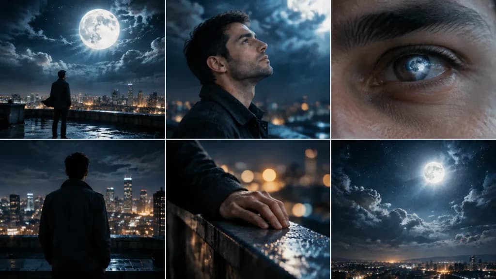 Moonlit Rooftop Cinematic Portrait Collage