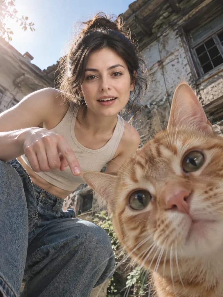 Worm's-Eye Urban Portrait with Cat