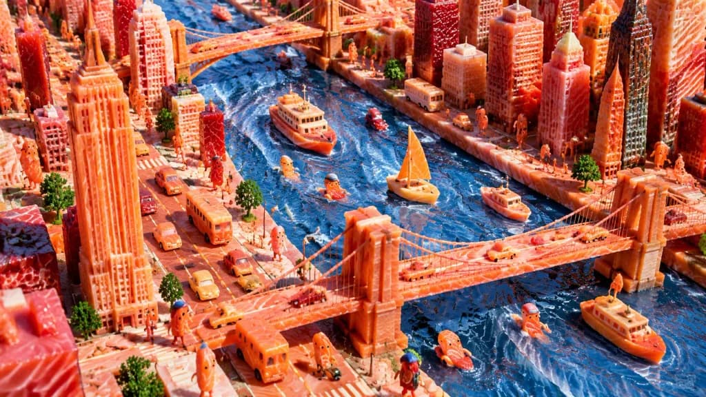 Surreal Isometric Salmon Fillet Metropolis