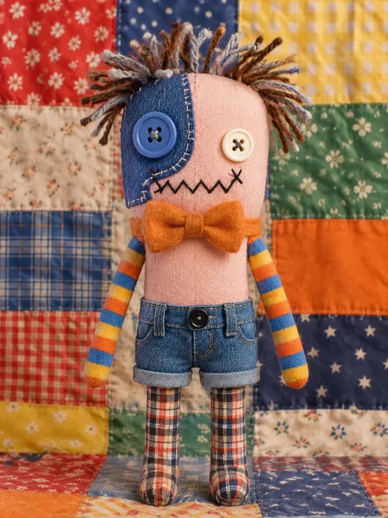 Quirky Handmade Fabric Rag Doll