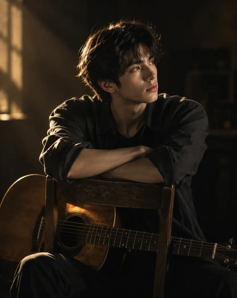Moody Portrait of Man with Guitar