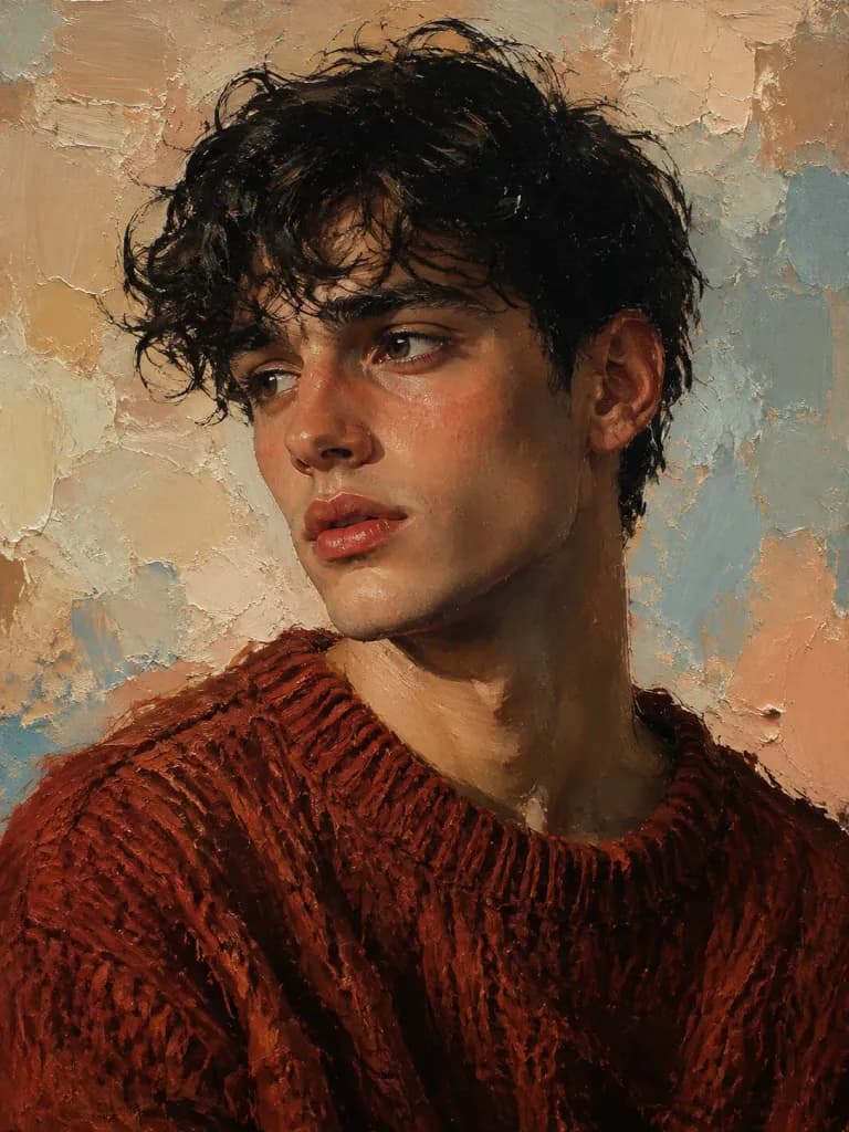 Portret Młodego Mężczyzny w Technice Impasto