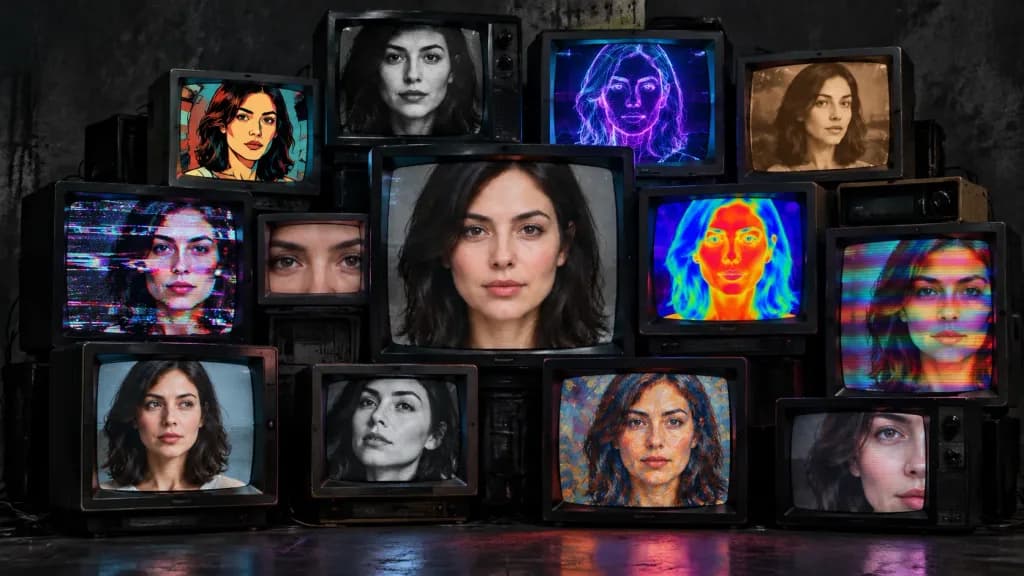 Vintage CRT TV Wall Portrait Installation