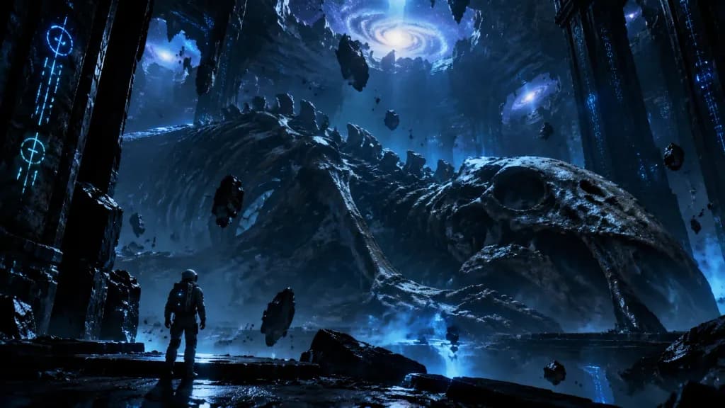 Astronaut Discovering Petrified Cosmic Deity
