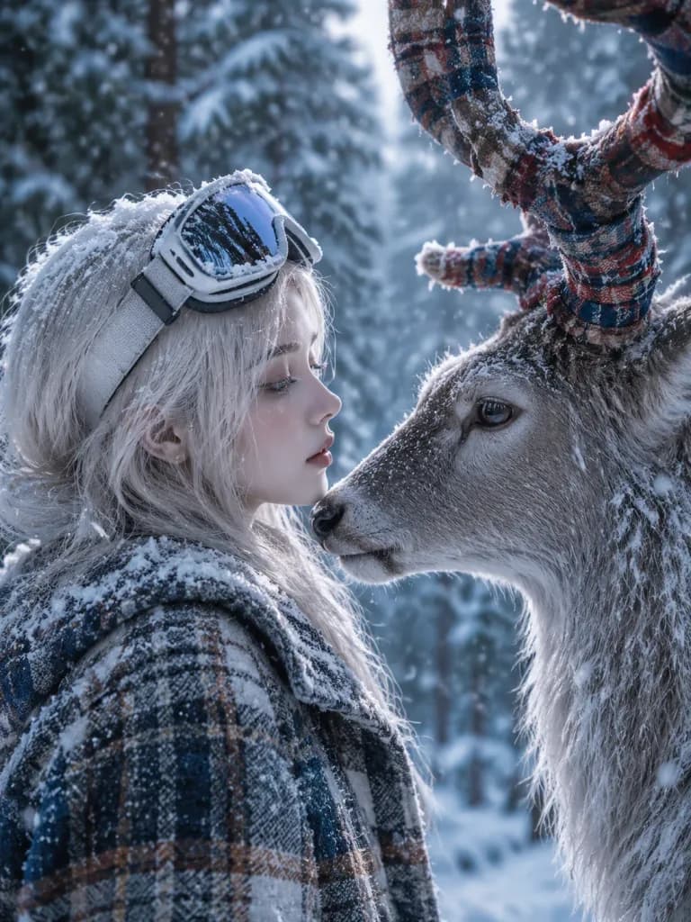 Winter Portrait with Forest Deer