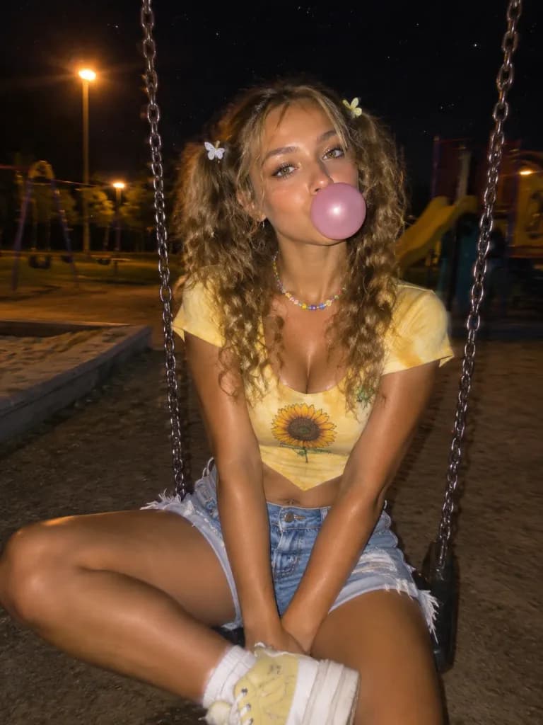 Y2K Night Playground Swing Portrait