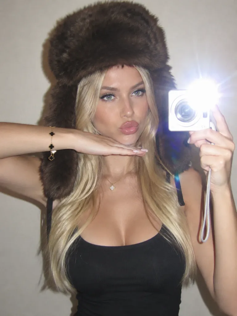 Y2K Flash Mirror Selfie with Trapper Hat