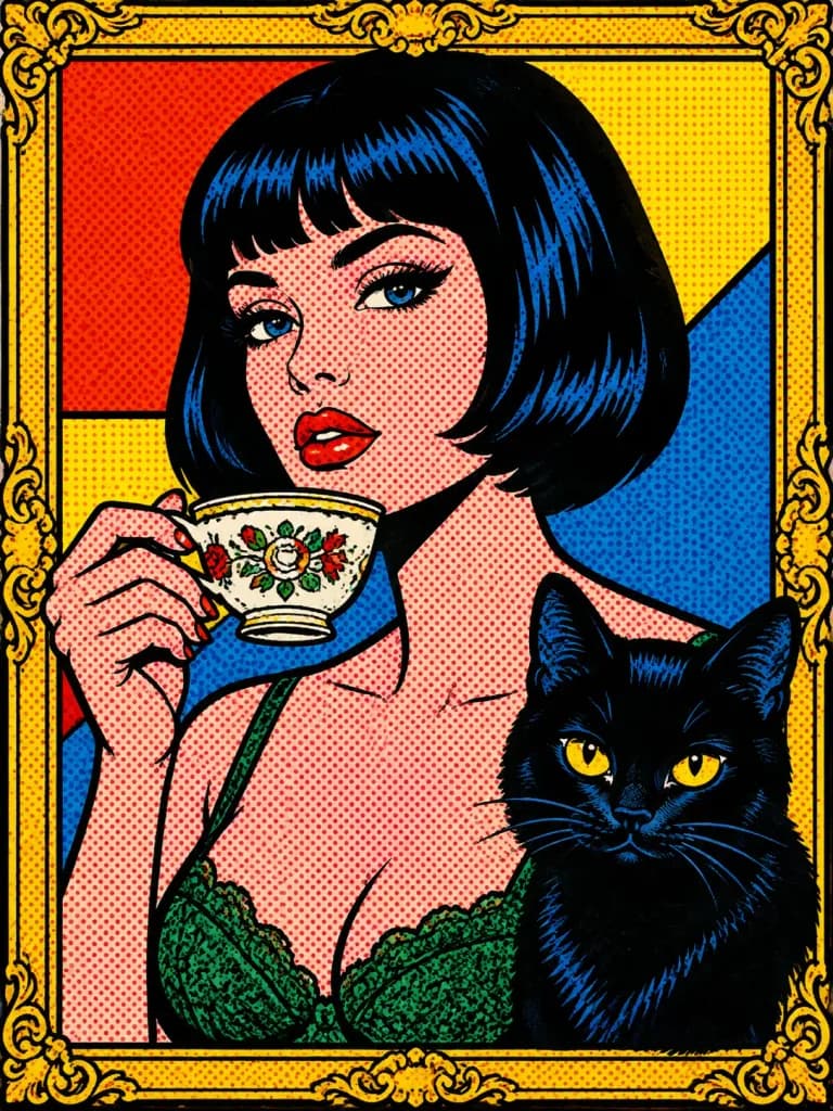 Pop Art Comic Woman with Teacup