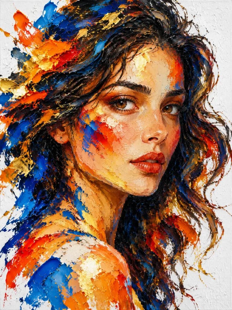 Impasto Palette Knife Woman Portrait