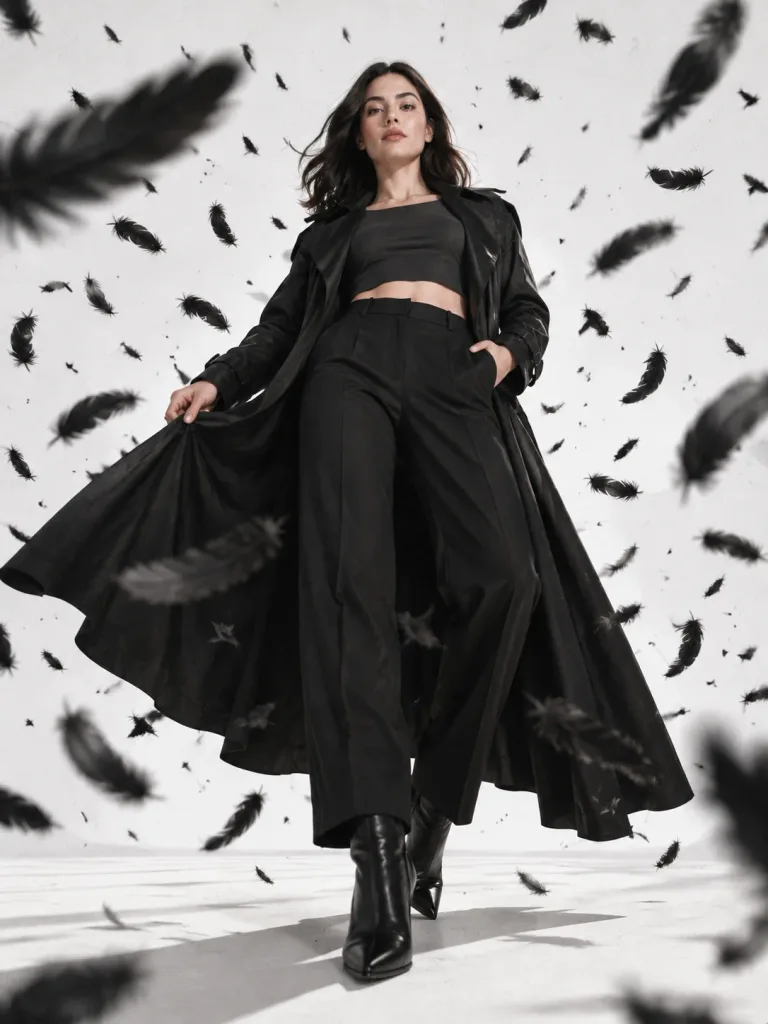Black Feather Explosion Editorial Portrait