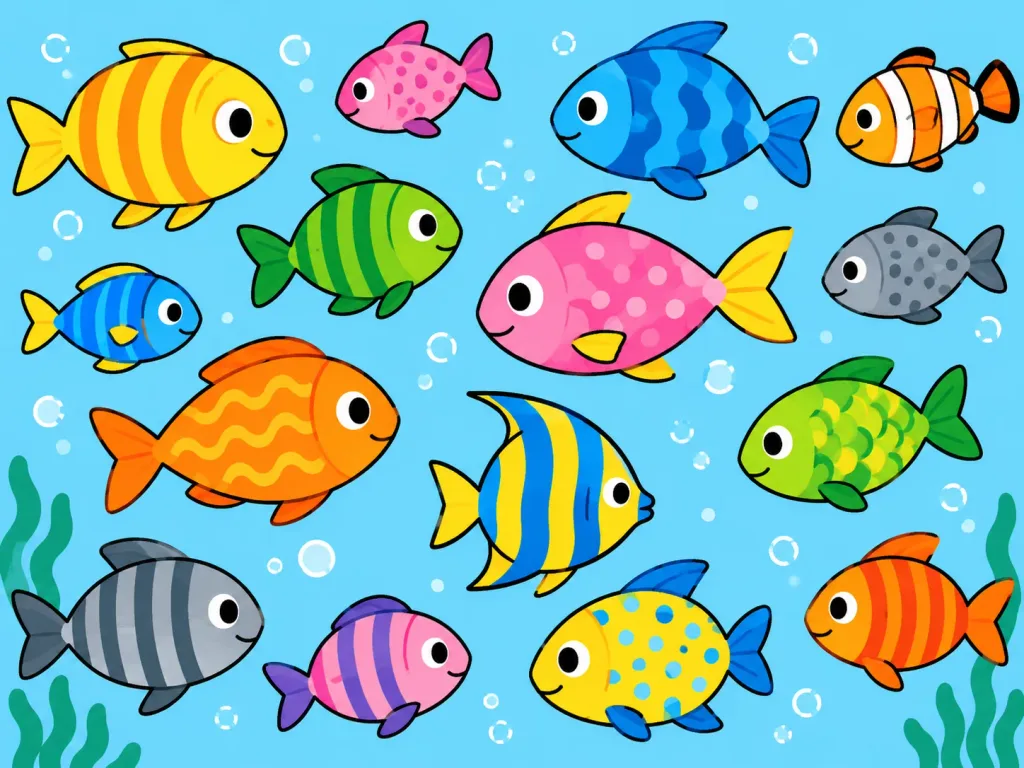 Whimsical Colorful Fish Flat Illustration