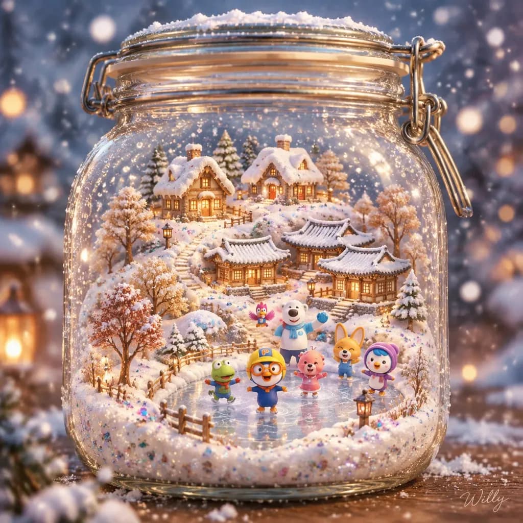 Miniature Winter Village in Mason Jar