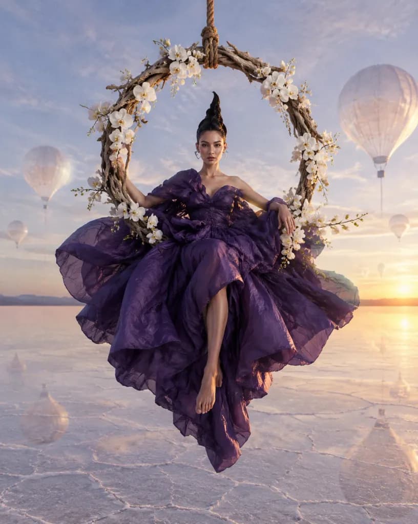 Suspended Violet Silk Fashion Editorial