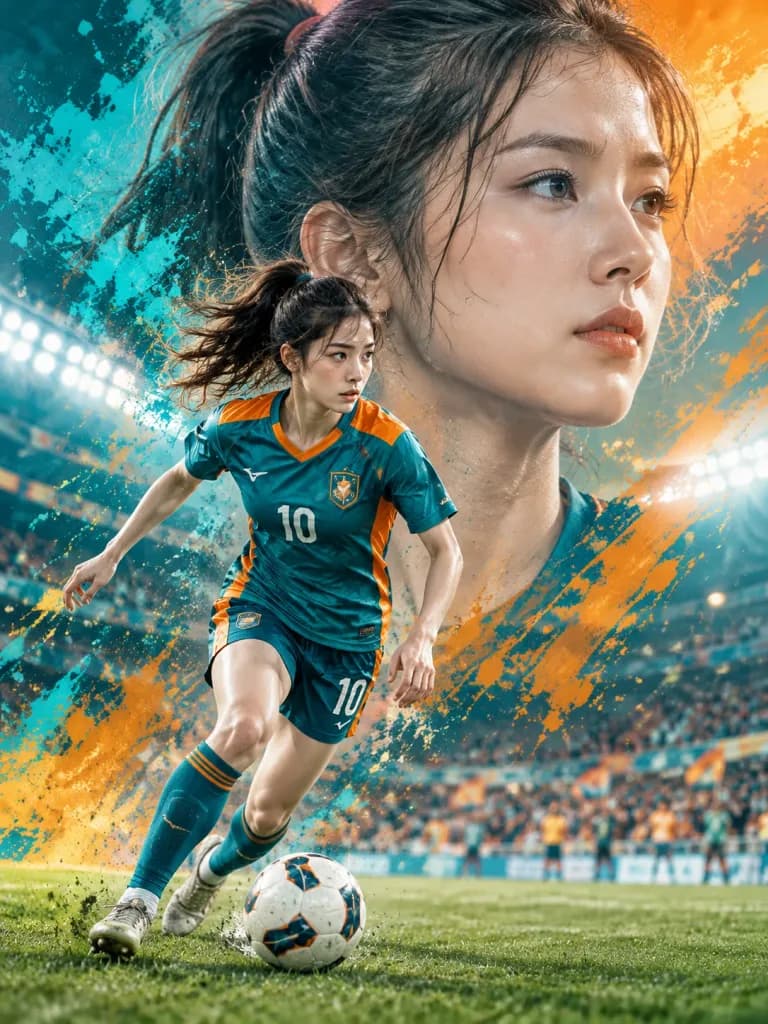 二重露光サッカー選手ポスター