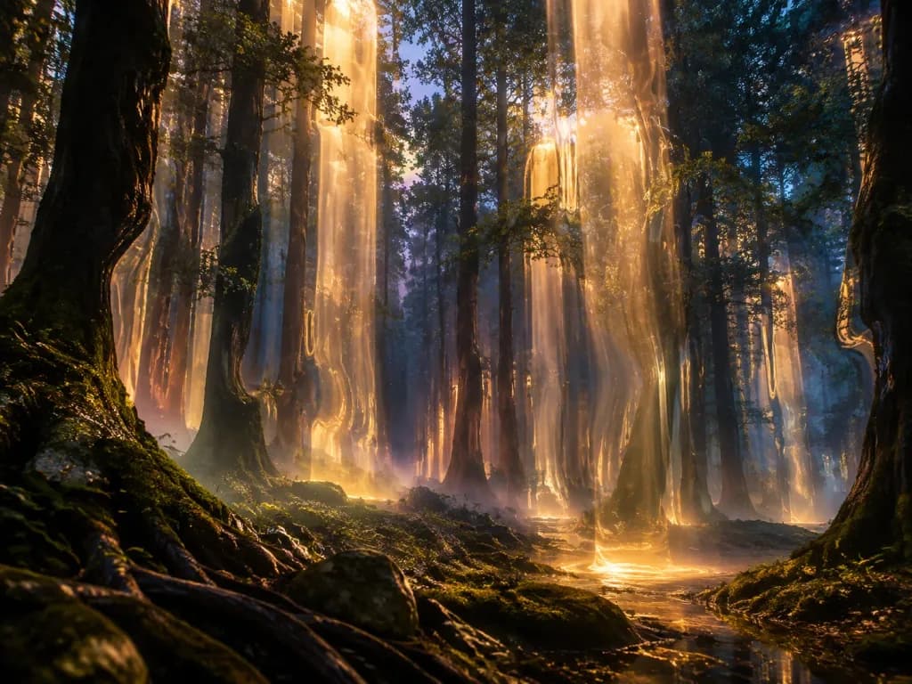 Solid Sunlight in Twilight Forest