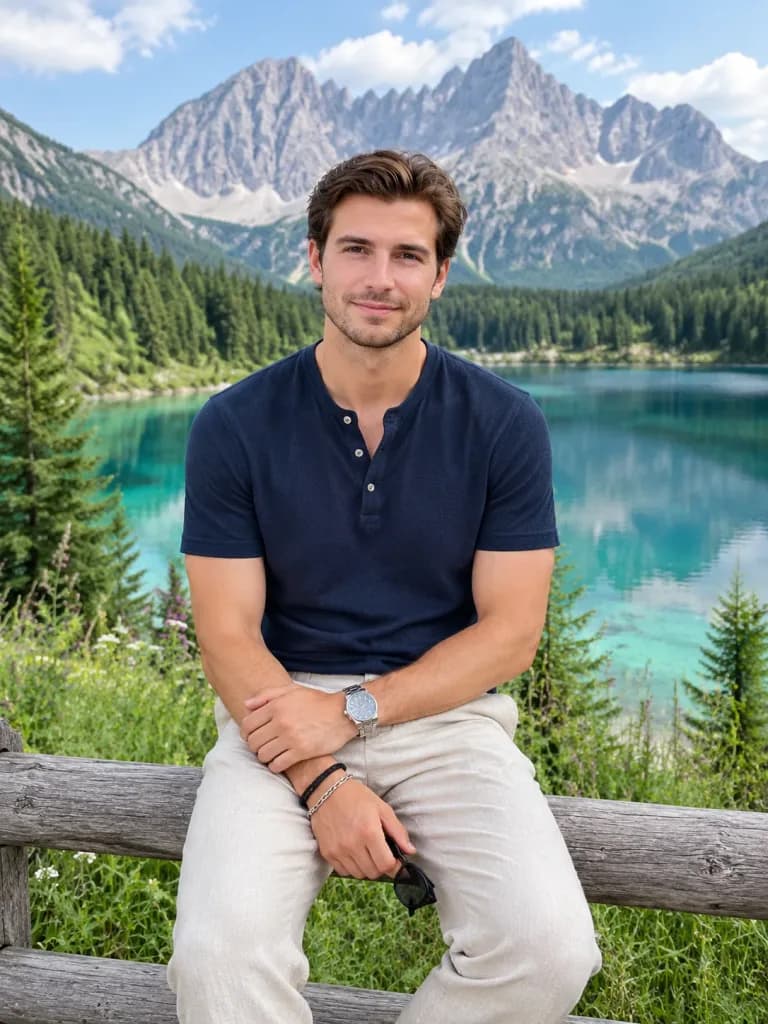 Casual Male Portrait by Alpine Lake