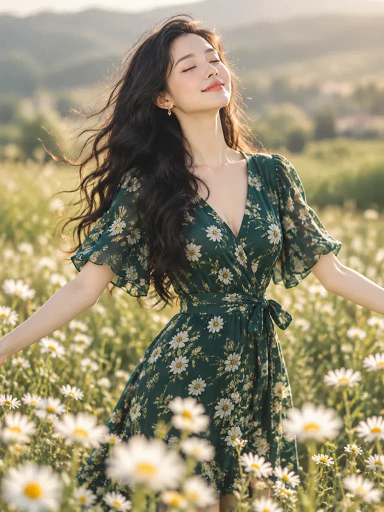 Retrato de mulher em campo de margaridas