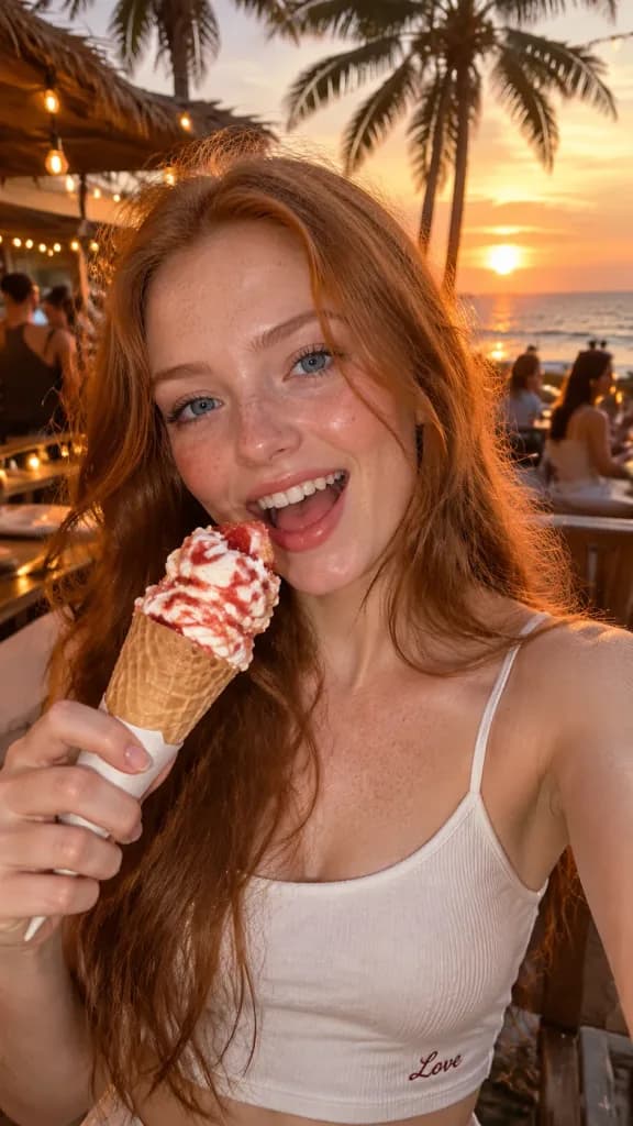 Selfie Espontânea na Praia ao Pôr do Sol